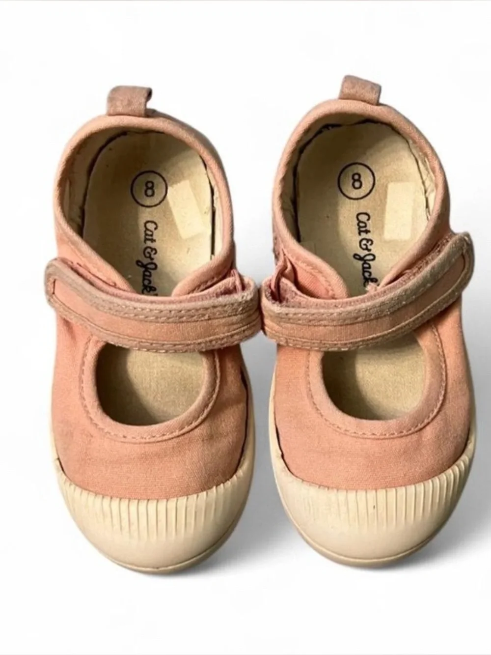 Size 8 Toddler Mary Jane Canvas Shoes in Pink - Comfortable Hook & Loop Strap